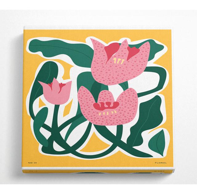 Pink Tulip Leaves - Wrapped Canvas Art Prints ClassicLiving Size: 50.8cm H x 50.8cm W x 10cm D on Productcaster.