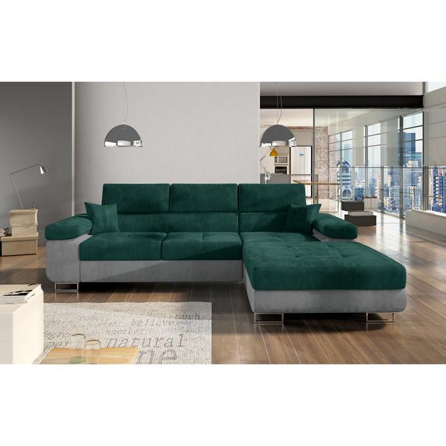 Ecksofa Marni mit Bettfunktion ModernMoments Ausrichtung: Rechts ausgerichtet, Polsterfarbe: Dunkelgrün/Grau on Productcaster.