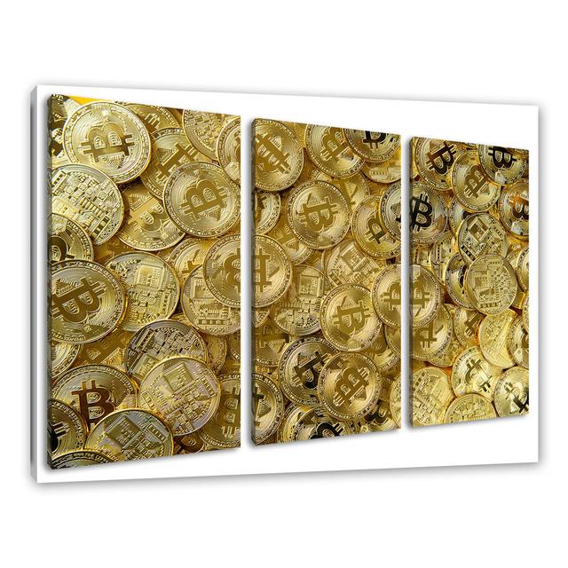 Leinwandbild Bitcoins BTC Coin ModernMoments Größe: 80 cm H x 120 cm B x 2 cm T, Format: 3-tlg. Leinwand-Set on Productcaster.