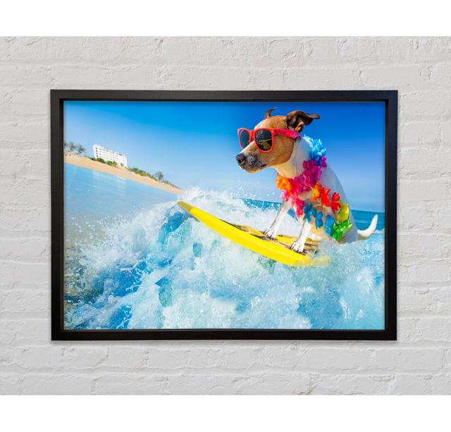 Dog With Sunglasses Surfing - Single Picture Frame Art Prints on Canvas Bright Star Size: 100cm H x 141.4cm W x 3.3cm D on Productcaster.