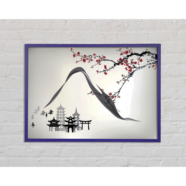 Mountains And Chinese Cherry Blossom Framed Print Brayden Studio Size: 29.7cm H x 42cm W x 2cm D, Format: Purple Framed Paper on Productcaster.