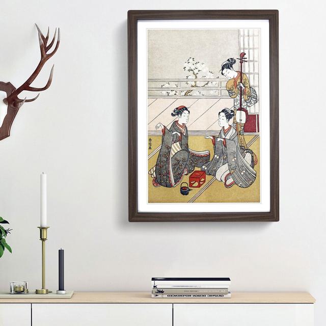 Girls Playing Ken by Harunobu Suzuki - Picture Frame Painting Print East Urban Home Frame Option: Walnut Framed, Size: 48cm H x 36cm W x 2cm D on Productcaster.