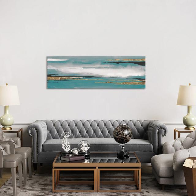 Gilded Storm Teal Grey I by Chris Paschke - Wrapped Canvas Panoramic Print Canora Grey Size: 50.8cm H x 152.4cm W x 3.81cm D on Productcaster.