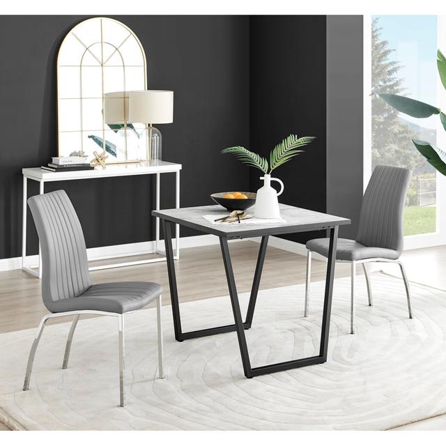 Industrial Design White & Grey Marble Effect Melamine Dining Table Set with 2 Faux Leather Chairs Canora Grey Colour (Chair): Beige/Silver on Productcaster.