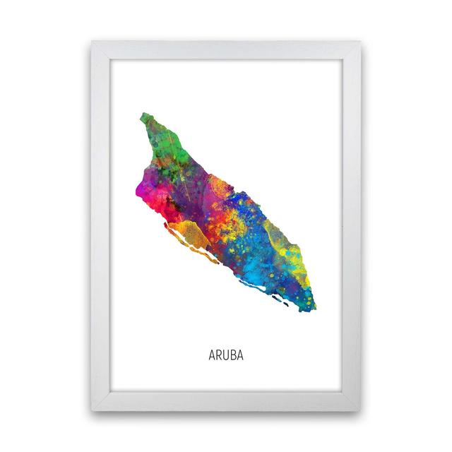 Aruba Watercolour Map by Michael Tompsett - Print Latitude Run Format: White Framed, Size: 63cm H x 46cm W x 3cm D on Productcaster.