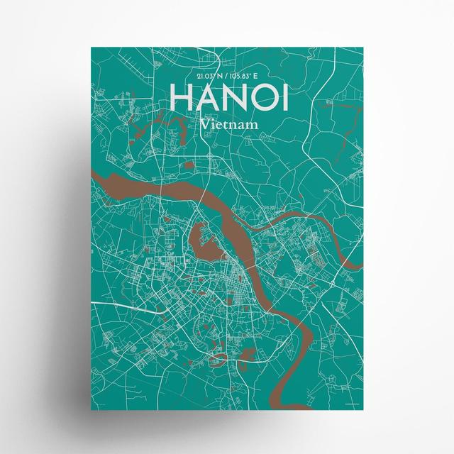 Hanoi City Map in Nature - Graphic Art Print on Paper Borough Wharf Size: 24cm H x 18cm W x 0.05cm D on Productcaster.