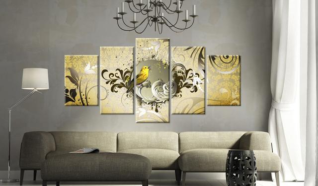 Yellow Bird Singing - 5 Piece No Frame Print on Canvas East Urban Home Size: 200 cm x 100 cm on Productcaster.