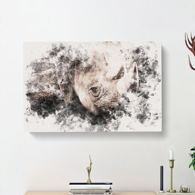 The Gaze Of The Rhino - Wrapped Canvas Print East Urban Home Size: 35cm H x 50cm W x 3cm D on Productcaster.