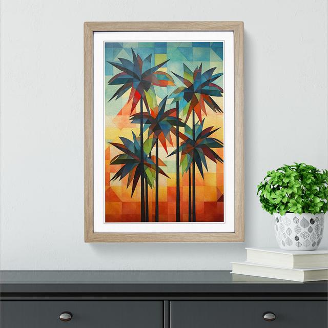 Palm Tree Geometric - Single Picture Frame Print 17 Stories Format: Oak Framed, Size: 64cm H x 46cm W x 2" D on Productcaster.