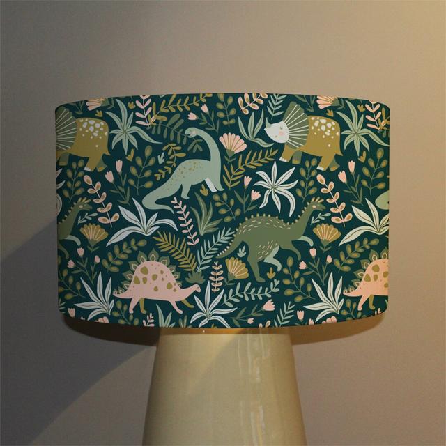 Hand Drawn Dinosaurs and Tropical Leaves and Flowers 25cm Canvas Drum Lamp Shade East Urban Home on Productcaster.