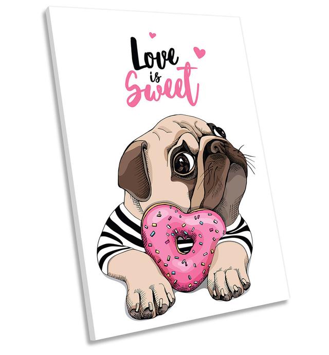 Love Sweet Pug Dog Puppy Picture CANVAS WALL ART Portrait Print White Happy Larry Size: 137.2" H x 91.4" W x 4" D on Productcaster.