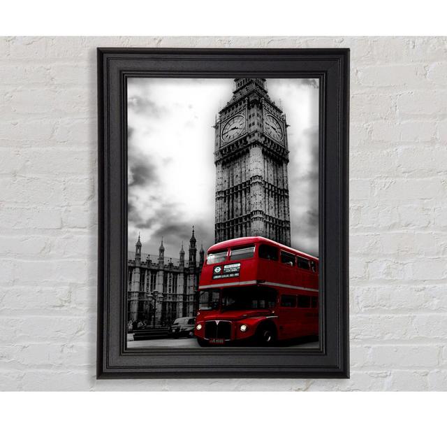 Red London Bus Big Ben B N W Framed Print Ebern Designs Size: 42cm H x 29.7cm W x 8cm D, Format: Gold Black Framed Paper on Productcaster.