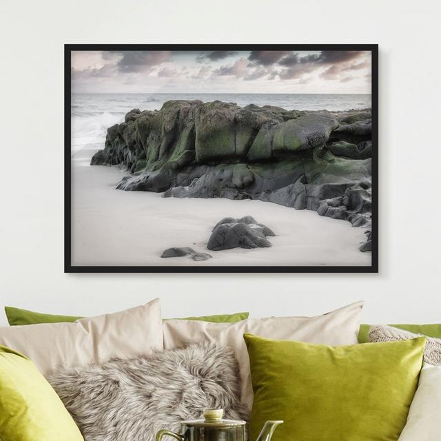 Picture With Frame - Rocks On The Beach - Landscape 3:4 Highland Dunes Frame Option: Black, Size: 50cm H x 70cm W x 2cm D on Productcaster.