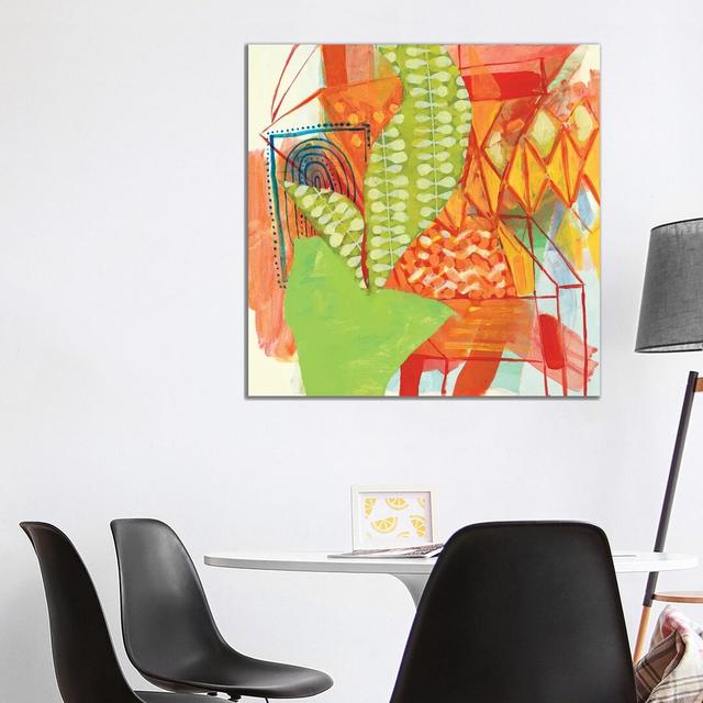 Orange Chair with Potted Plant and Beach Towel by Pamela Staker - Painting Print on Canvas Ebern Designs Format: Wrapped Canvas, Size: 93.98cm H x 93. on Productcaster.