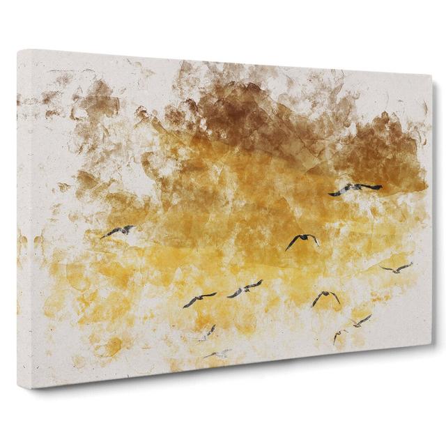 Flying Seagulls at Sunset - Wrapped Canvas Painting East Urban Home Size: 60cm H x 91cm W x 3cm D on Productcaster.