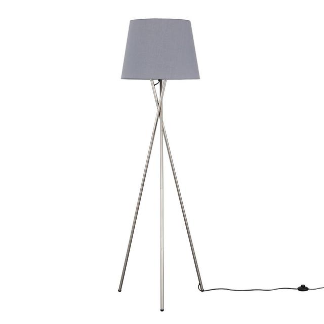 Mitchem 155cm Camden Tripod Silver Floor Lamp with Aspen Shade Latitude Run Shade Colour: Grey, Bulb: No on Productcaster.