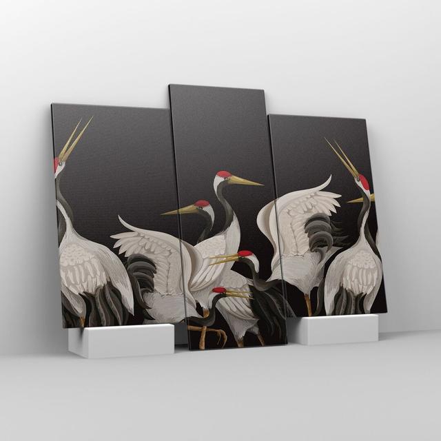 Cranes Birds - 3 Piece Wrapped Canvas Graphic Art Highland Dunes Size: 100cm H x 130cm W x 1.8cm D on Productcaster.