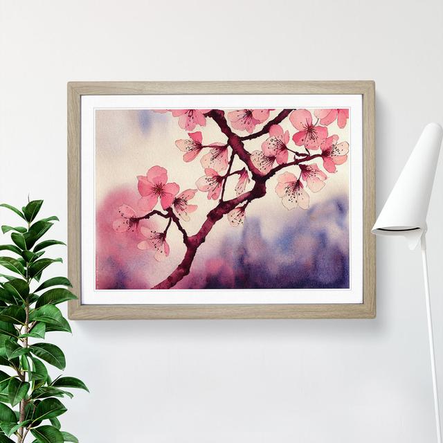 Cherry Blossom Flower Watercolour Vol.3 - Single Picture Frame Painting Rosalind Wheeler Size: 25cm H x 34cm W x 2cm D, Frame Colour: Oak on Productcaster.