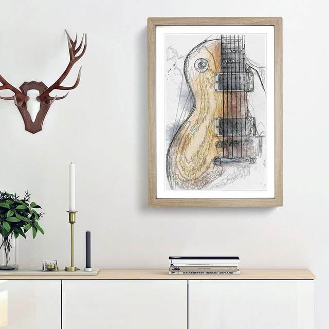 Aged Electric Guitar in Abstract - Picture Frame Graphic Art Print on MDF East Urban Home Frame Option: Oak Framed, Size: 48cm H x 36cm W x 2cm D on Productcaster.