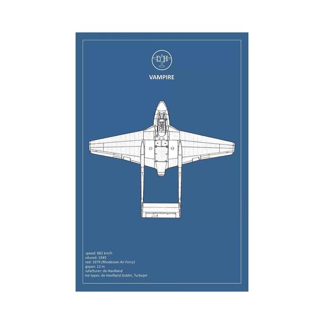 BP De-Havilland Vampire by Mark Rogan - Graphic Art Print on Canvas Williston Forge Size: 45.72cm H x 30.48cm W x 1.91cm D, Format: Wrapped Canvas on Productcaster.