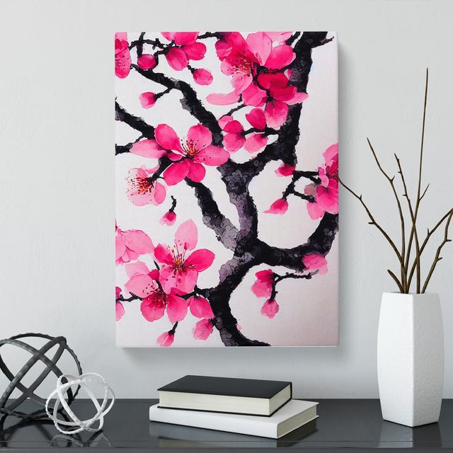 Watercolour Cherry Blossom Tree Vol.3 - Wrapped Canvas Graphic Art Marlow Home Co. Size: 76cm H x 50cm W x 3cm D on Productcaster.