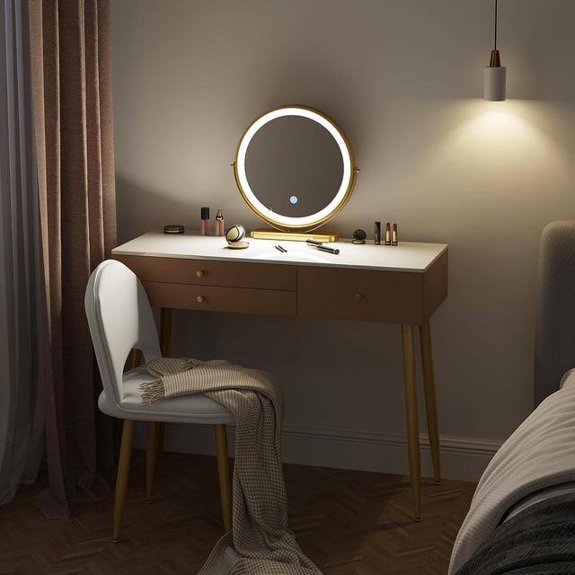 Etchemin Dressing Table with Mirror Fairmont Park Colour (Top/Frame): Khaki/Gold on Productcaster.