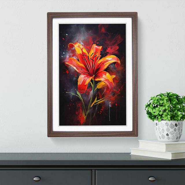 Lily Flower Action Painting - Single Picture Frame Print on Wood Marlow Home Co. Size: 46cm H x 34cm W x 2cm D, Format: Walnut Framed on Productcaster.