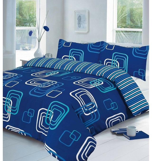 Ralls 180 TC Percale Duvet Cover Set George Oliver Size: King Duvet Cover + 2 Standard Pillowcases, Colour: Blue on Productcaster.