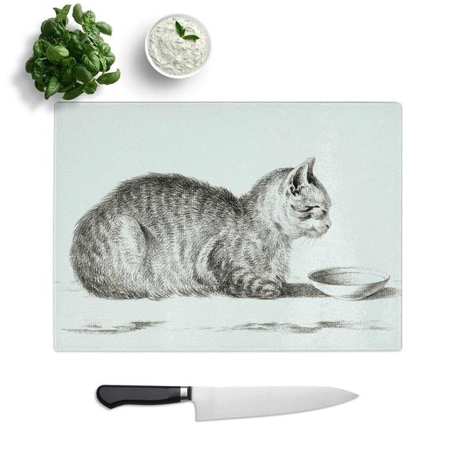 Tempered Glass Cat by a Bowl Chopping Board East Urban Home Size: 39 cm W x 28.5 cm L on Productcaster.