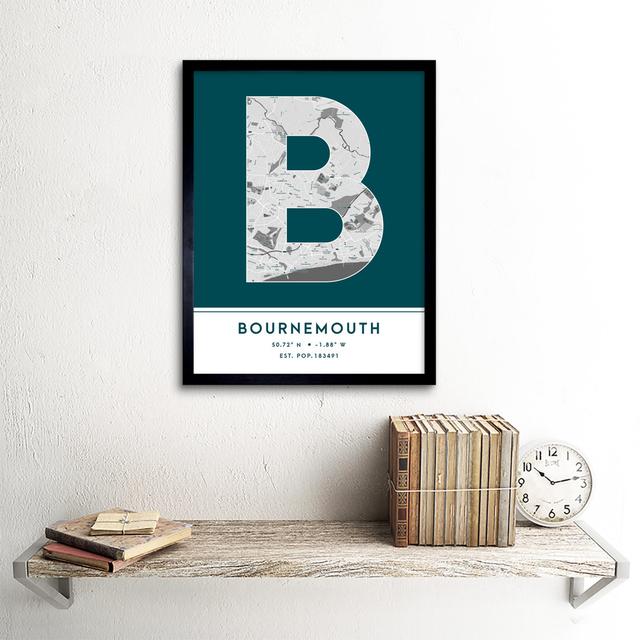 Bournemouth England United Kingdom City Map Teal - Single Picture Frame Typography Wee Blue Coo on Productcaster.