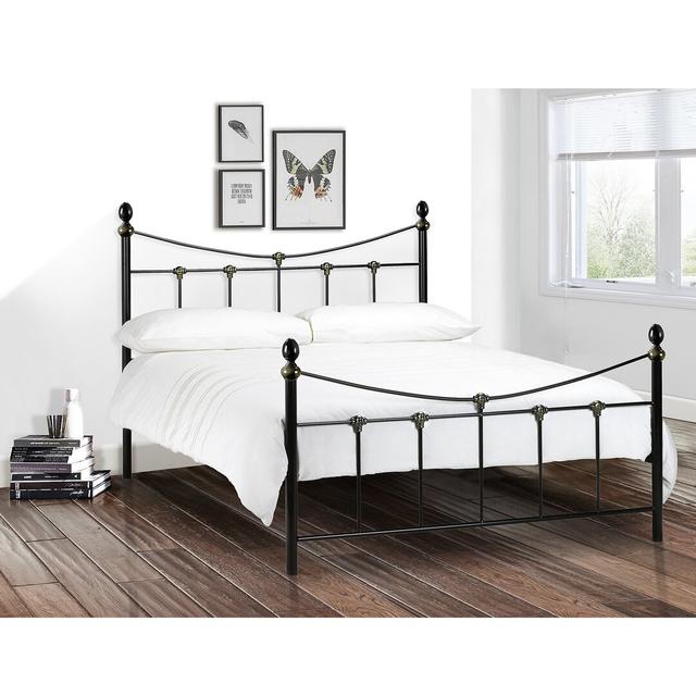 Marienville Bed Three Posts Mattress Type: No Mattress, Colour: Black/Gold, Size: Kingsize (5') on Productcaster.