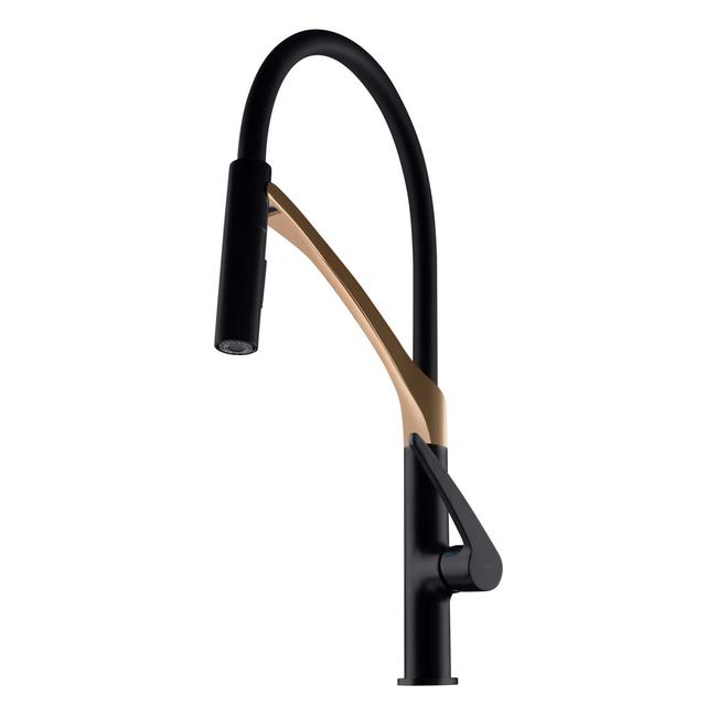 Ivy Bronx Ultima-50 Black/ Rose Gold Silicon Neck Pull Out Kitchen Mixer Ivy Bronx Finish: Black/Rose Gold on Productcaster.