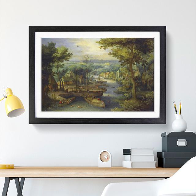 River Landscape by Pieter Bruegel the Elder - Picture Frame Painting East Urban Home Size: 27cm H x 36cm W x 2cm D, Frame Option: Black Framed on Productcaster.