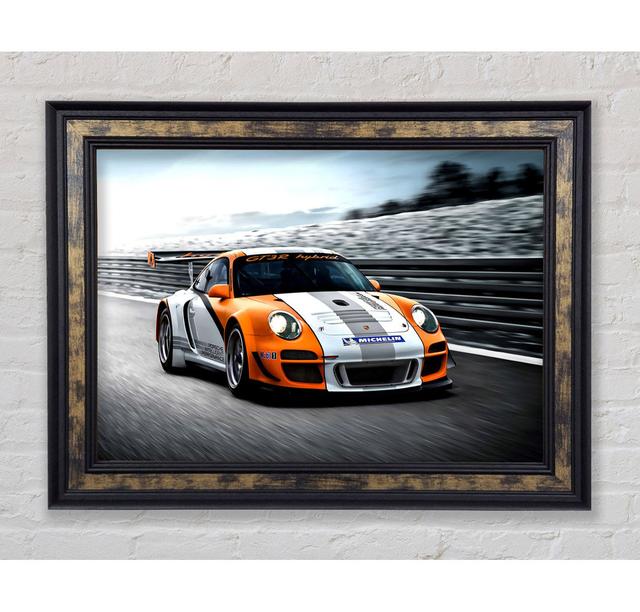 Porsche GT3 R Hybrid Gerahmter Druck Brayden Studio Größe: 100,1 cm H x 141,4 cm B x 8 cm T, Format: Poster mit Naturholz-Rahmen on Productcaster.