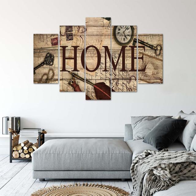 Canvas Print Home Lettering Retro Brown August Grove Size: 100cm H x 200cm W on Productcaster.