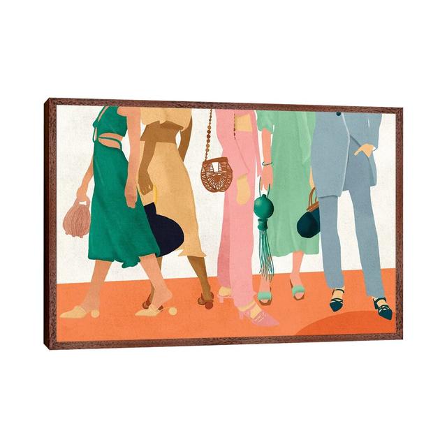 Fashion Girls by Reyna Noriega - Painting Print on Canvas 17 Stories Format: Classic Brown Wood Framed Canvas, Size: 45.72cm H x 66.04cm W x 3.81cm D on Productcaster.