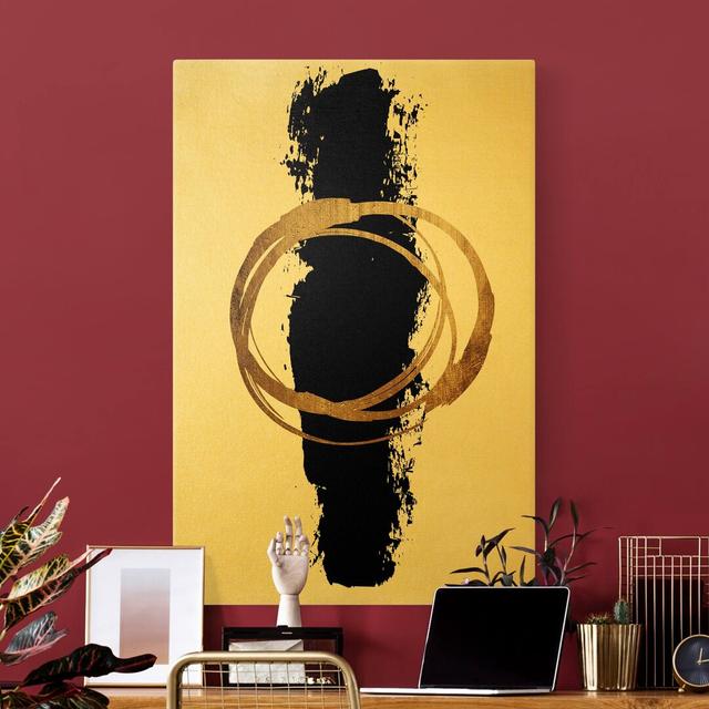 Abstract Shapes Gold and Black - Wrapped Canvas Graphic Art Canora Grey on Productcaster.