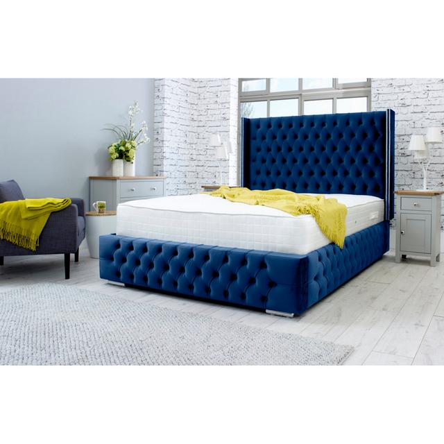 Fabrizia Upholstered Bed Frame Mercer41 Size: Super King (6'), Colour: Blue on Productcaster.