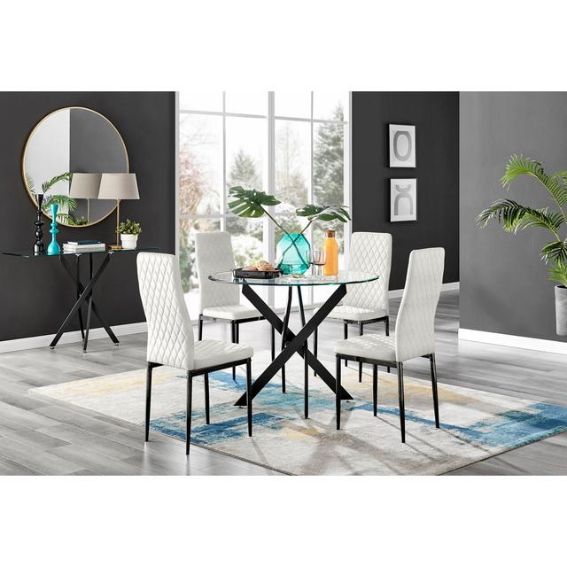 Tierra Modern Glass and Metal 4 Seat Dining Table Set - Luxury Velvet Dining Chairs Furniture Box Table Base Colour: Black, Size: 75 x 100 x 100cm, Ch on Productcaster.