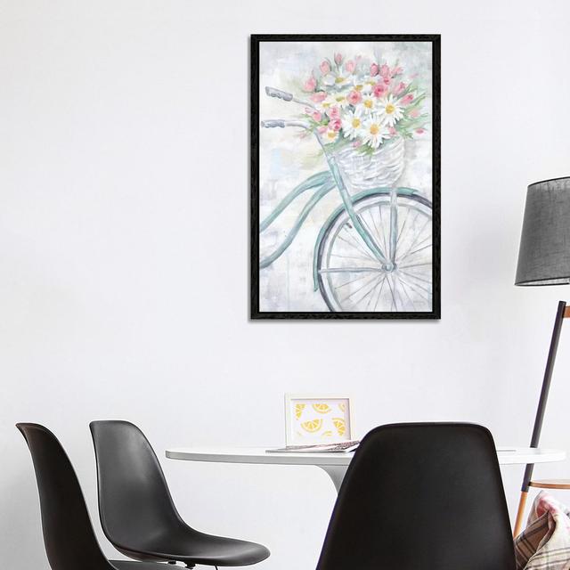 Bike with Flower Basket by Cynthia Coulter - Painting Print on Canvas Fleur De Lis Living Frame Option: Black Framed, Size: 101.6cm H x 66.04cm W x 3. on Productcaster.