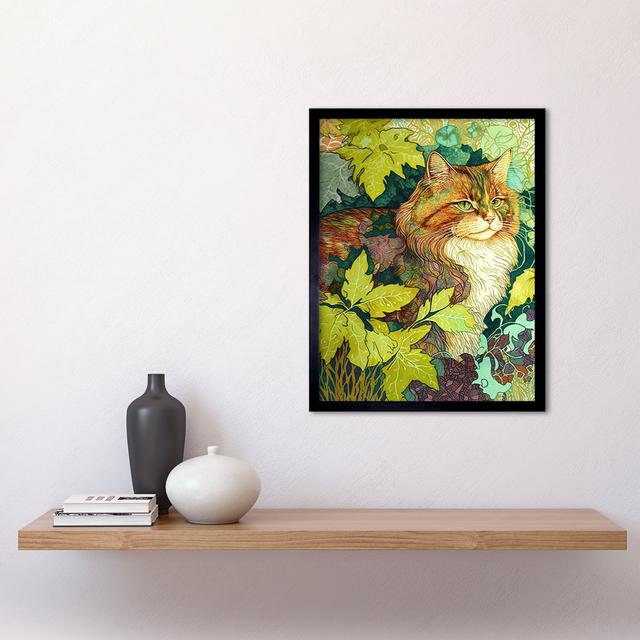 Ginger Cat Hiding In The Bush Tree Modern Colourful - Single Picture Frame Print Marlow Home Co. on Productcaster.