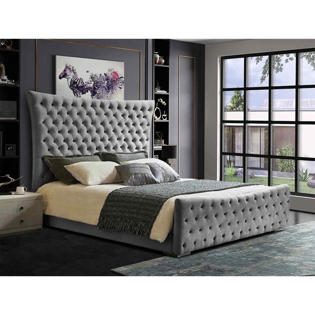 Plexa Bed Double Plush Velvet Grey Envisage Trade Size: Small Double (4'), Colour: Grey on Productcaster.