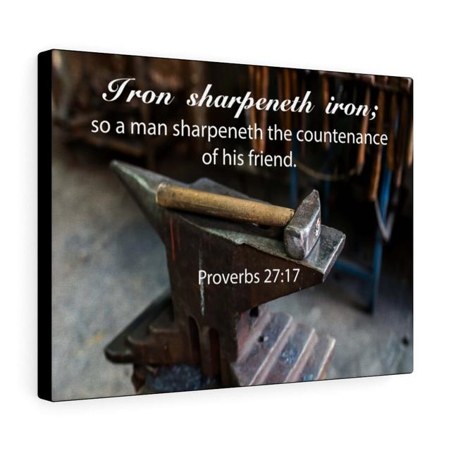 Iron Sharpeneth Iron Proverbs 27:17 - Wrapped Canvas Typography Blue Elephant Size: 61cm H x 76cm W on Productcaster.