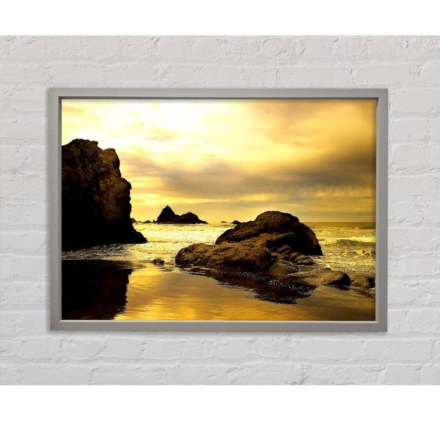 Rocky Beach At Yellow Dawn Framed Print Highland Dunes Size: 59.7cm H x 84.1cm W x 3.3cm D on Productcaster.