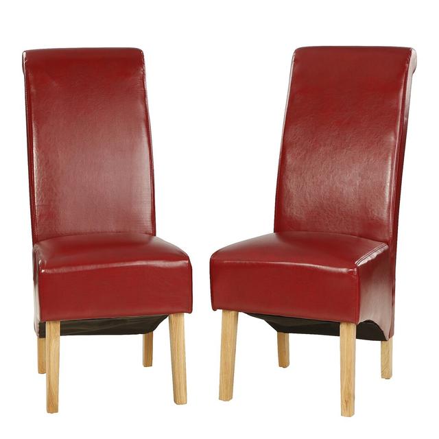 2-Piece Upholstered Dining Chair Set made of Faux Leather with Solid Back by Marlow Home Co., Colour: Red on Productcaster.