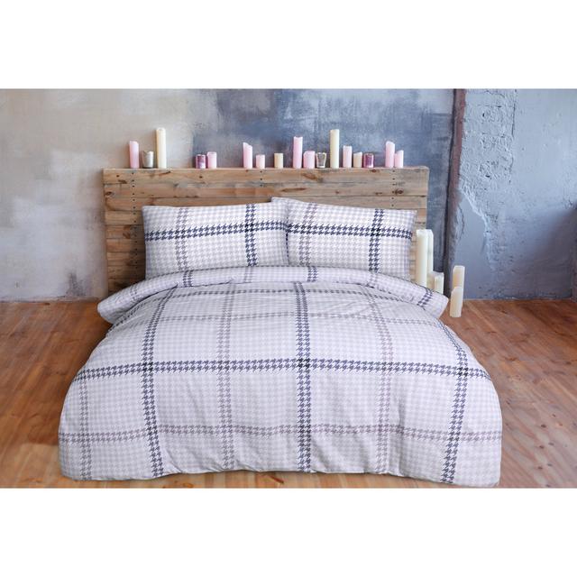 Cotton Houndstooth Duvet Cover Set with Pillowcases George Oliver Size: Kingsize - 2 Standard Pillowcases, Colour: Lilac on Productcaster.