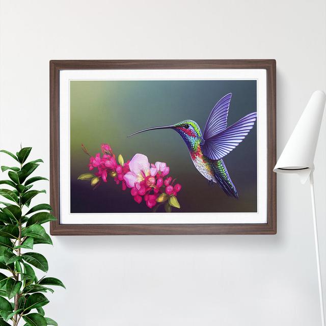 Unreal Floral Hummingbird - Picture Frame Graphic Art Marlow Home Co. Frame Colour: Walnut, Size: 34cm H x 46cm W x 2cm D on Productcaster.