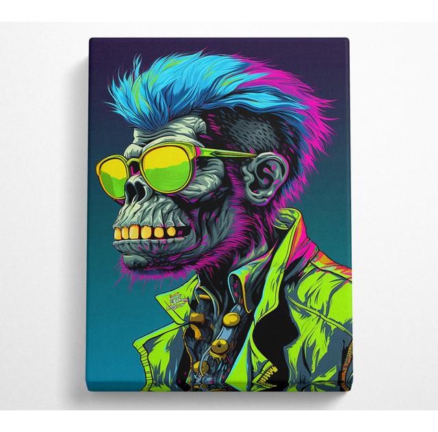 Cyberpunk Neon Chimp Canvas Art Print Happy Larry Size: 81.3cm H x 50.8cm W x 10cm D on Productcaster.