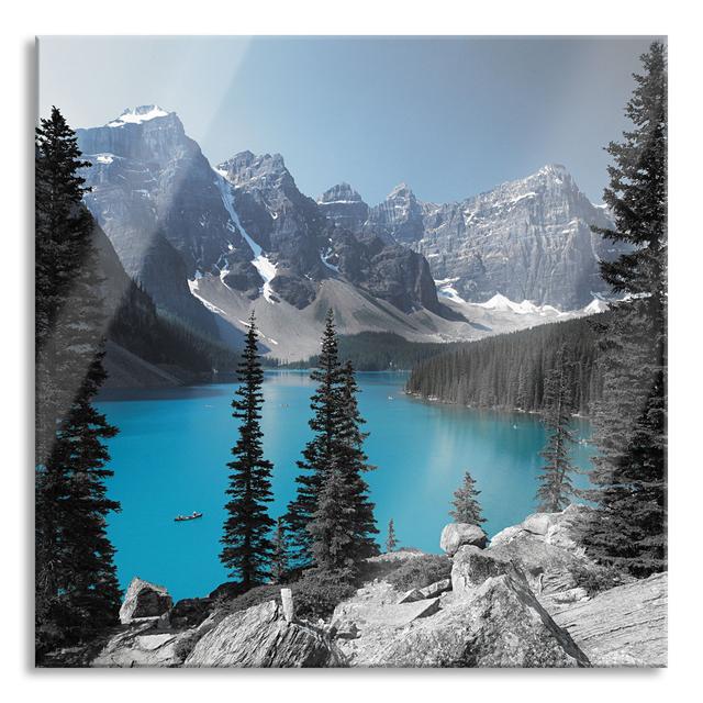 Moraine Lake Canadian Mountains - Unframed Photograph on Glass Union Rustic Size: 80cm H x 80cm W x 0.4cm D on Productcaster.