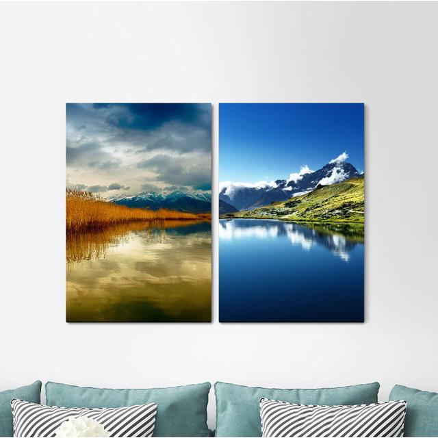 2-tlg. Leinwandbilder-Set - Grafikdruck „Canada Mountains Snowy Peaks Lake Summer Mountain Landscape Relaxing” East Urban Home on Productcaster.